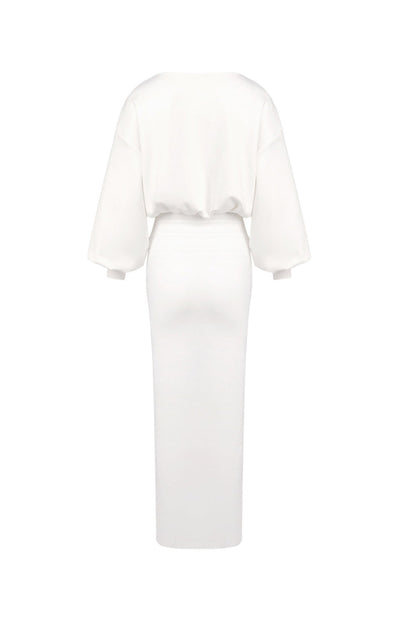 Edith High Elastic Long Hip Maxi Dress in White