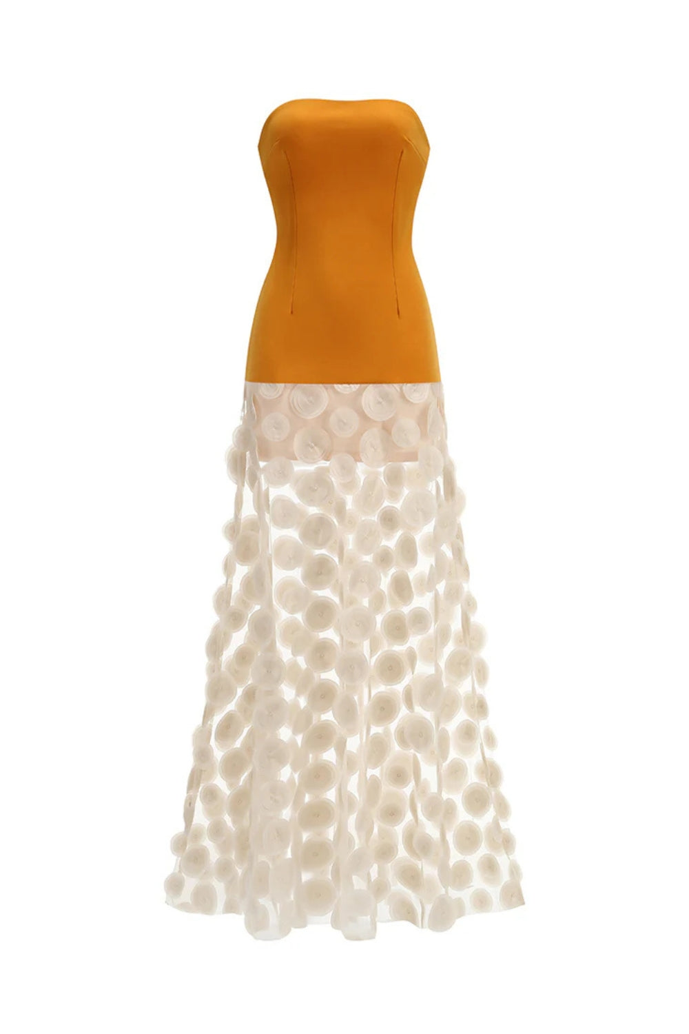 Nodin Strapless Dot Mesh Maxi Dress in Orange Avalabel