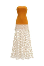 Nodin Strapless Dot Mesh Maxi Dress in Orange Avalabel