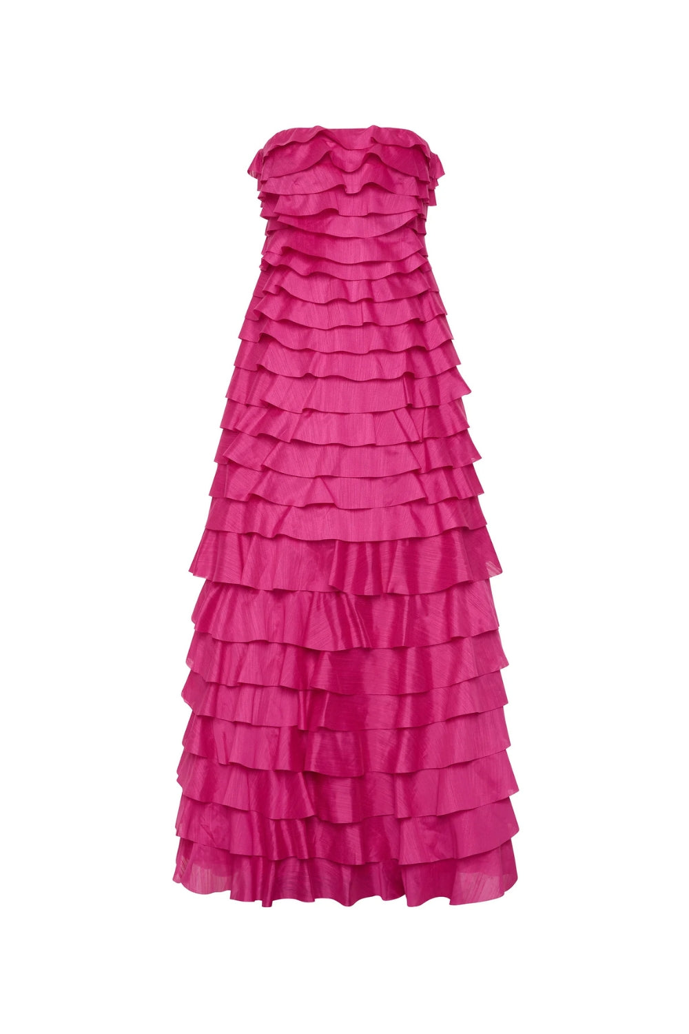 Cathy Pleated Layer Strapless Maxi Dress in Rose Red Avalabel