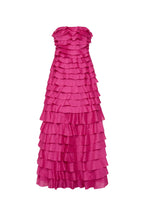 Cathy Pleated Layer Strapless Maxi Dress in Rose Red Avalabel