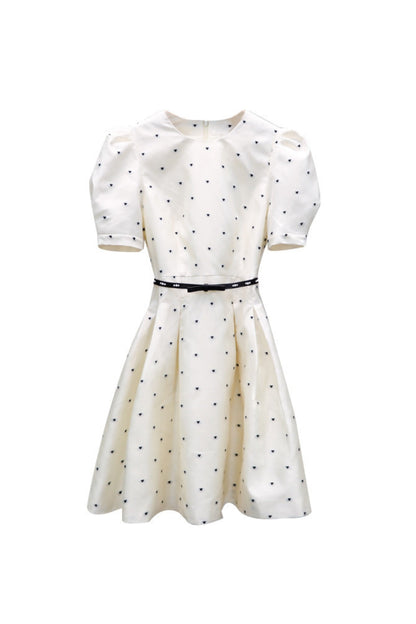Elsie Polka Dot Puff Sleeve mini dress in beige