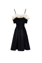 Off-Shoulder Ruffle Trim Suspender Mini Dress in Black Avalabel