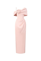 Leona Sheath Asymmetric Shoulder Taffeta Ankle Maxi Dress in Pink Avalabel