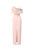 Leona Sheath Asymmetric Shoulder Taffeta Ankle Maxi Dress in Pink Avalabel