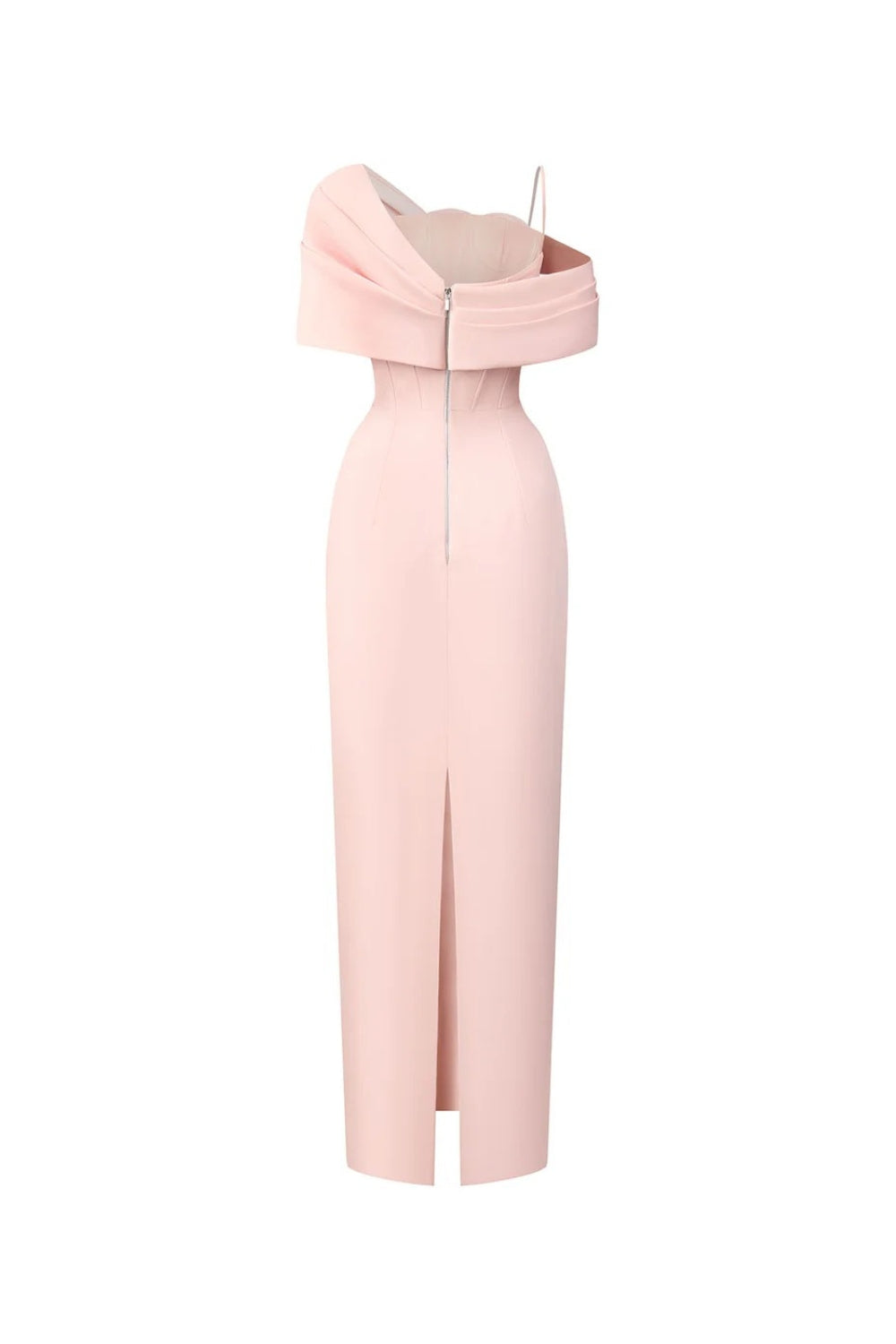 Leona Sheath Asymmetric Shoulder Taffeta Ankle Maxi Dress in Pink Avalabel
