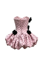 Polka Dot Strapless flower Corset Puff Mini Dress In Pink Avalabel