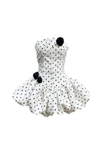 Polka Dot Strapless flower Corset Puff Mini Dress In white Avalabel