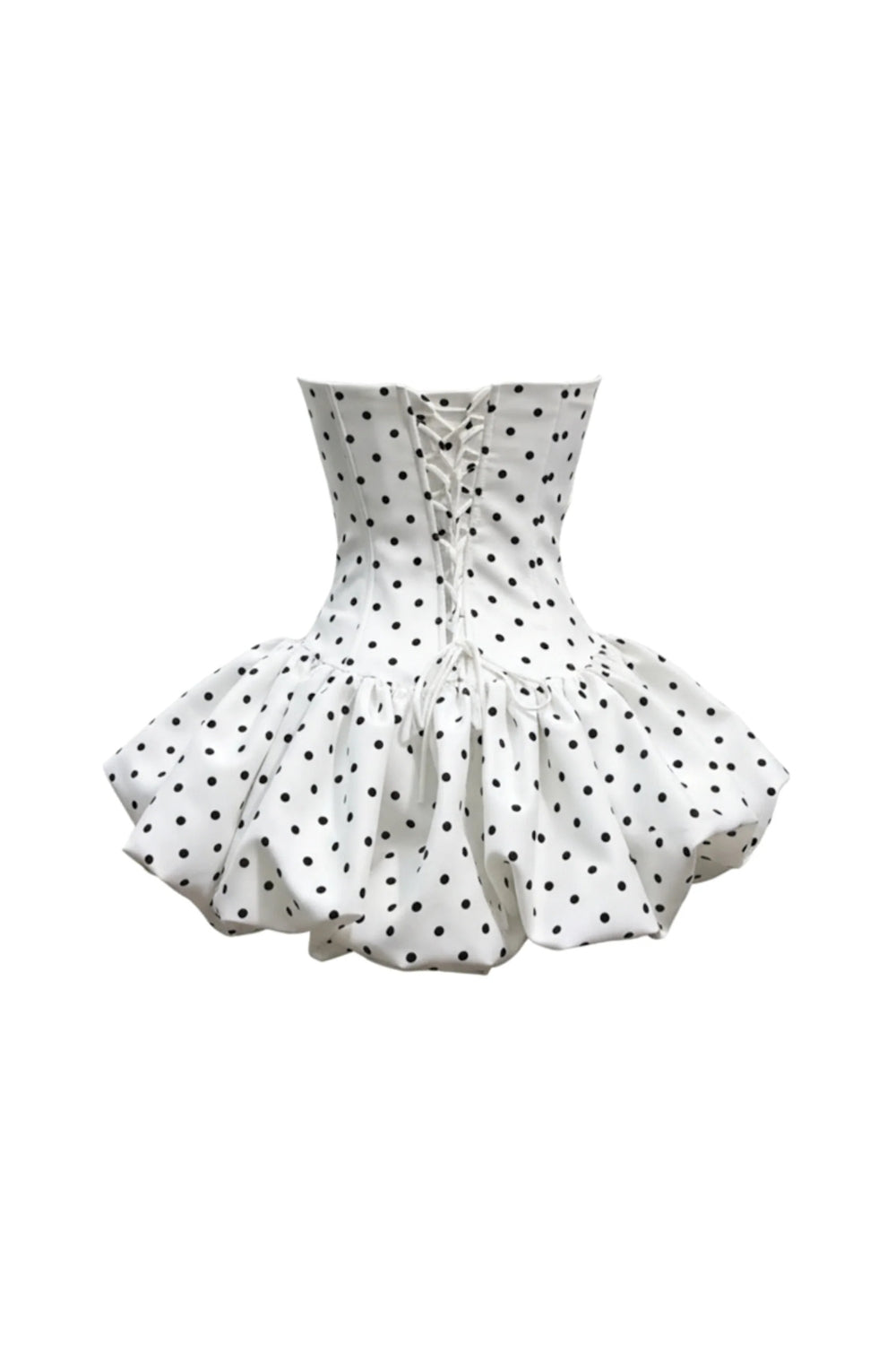 Polka Dot Strapless flower Corset Puff Mini Dress In white Avalabel