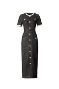 Round Neck Short Sleeves sequin Maxi Dress in black Avalabel