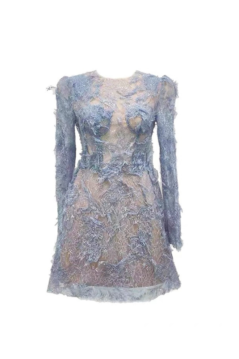 FLORAL AND RAMAGE EMBROIDERY MIDI DRESS IN BLUE Avalabel