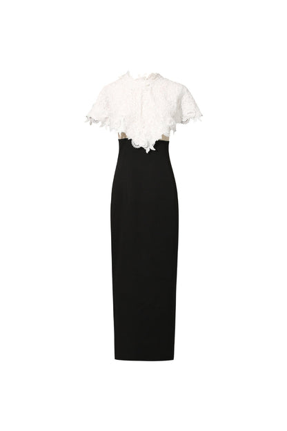 alice lace patchwork shawl bodycon midi dress in black