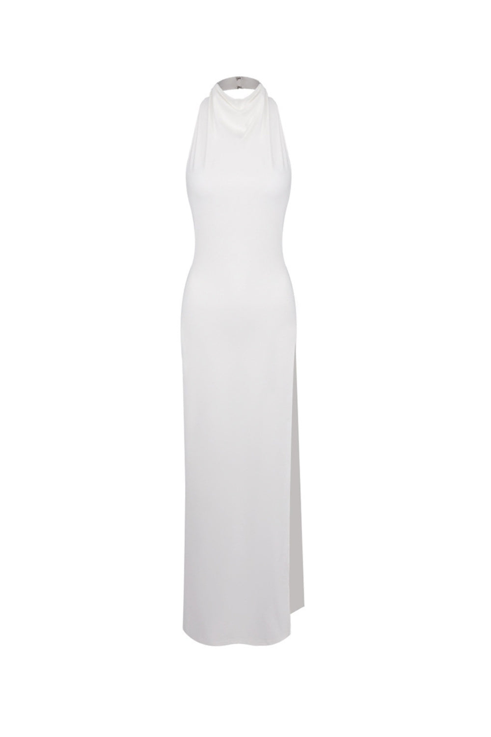 sharon halter backless high slit diamond maxi dress in white Avalabel