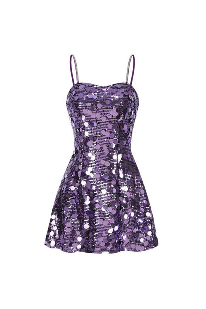 virginia Strappy Sequin Embellished Mini Dress in purple Avalabel