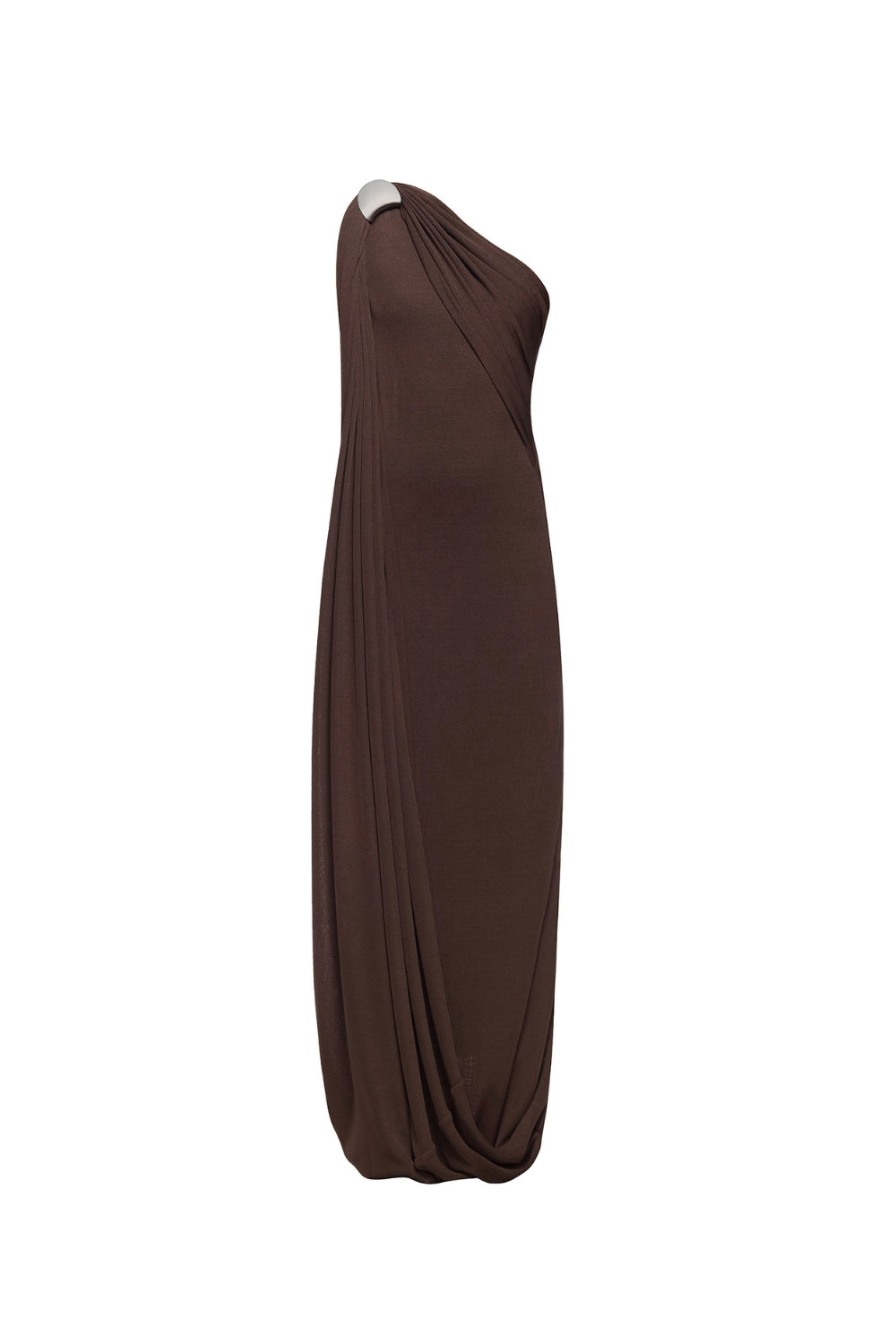 xaviera one-shoulder pleated backless maxi dress in brown Avalabel