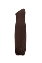 xaviera one-shoulder pleated backless maxi dress in brown Avalabel