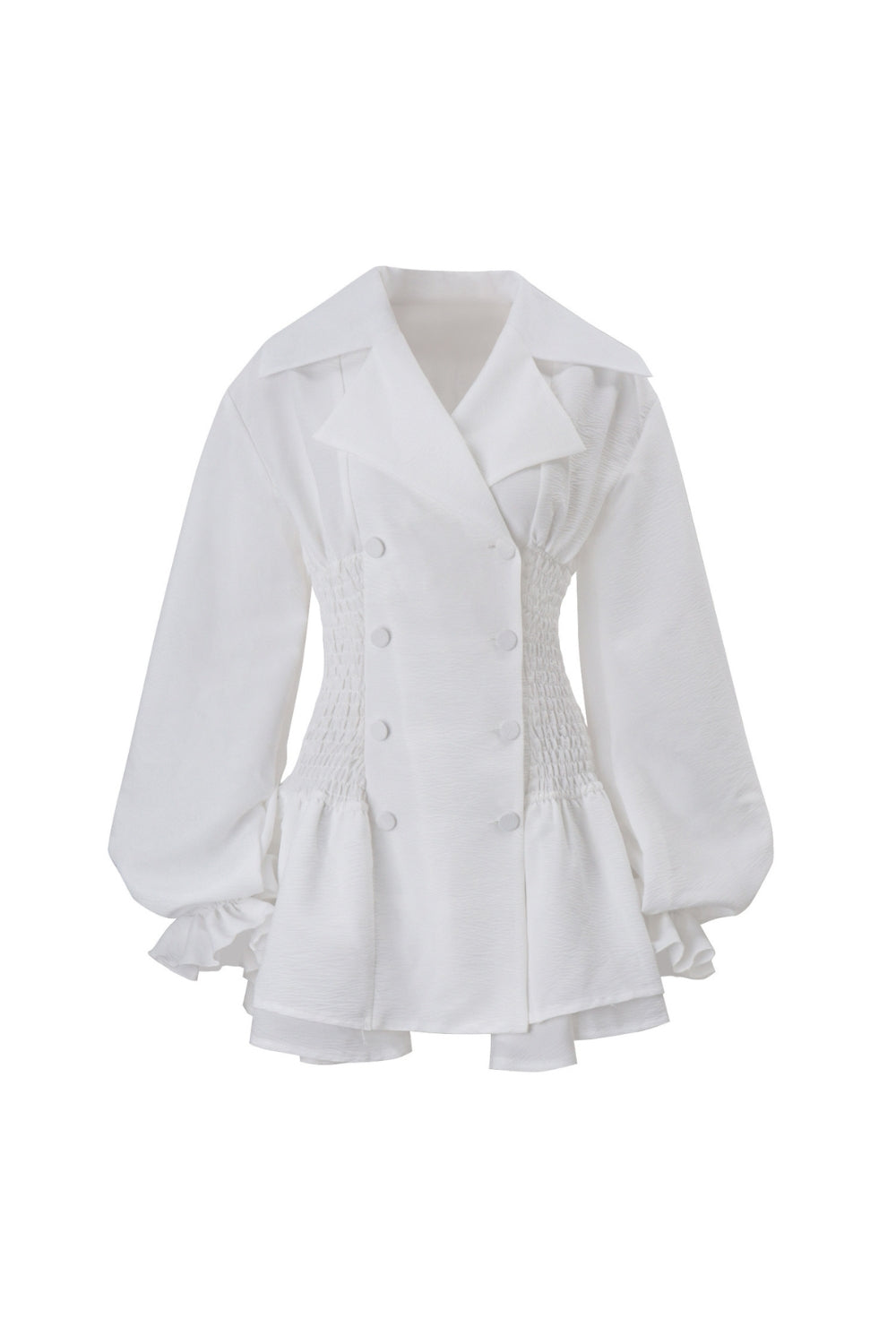 zenobia Large lapel button puff sleeve tutu mini dress in white Avalabel