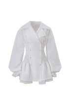 zenobia Large lapel button puff sleeve tutu mini dress in white Avalabel