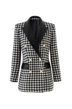 novia black Double-breasted houndstooth wool-blend tweed blazer Avalabel