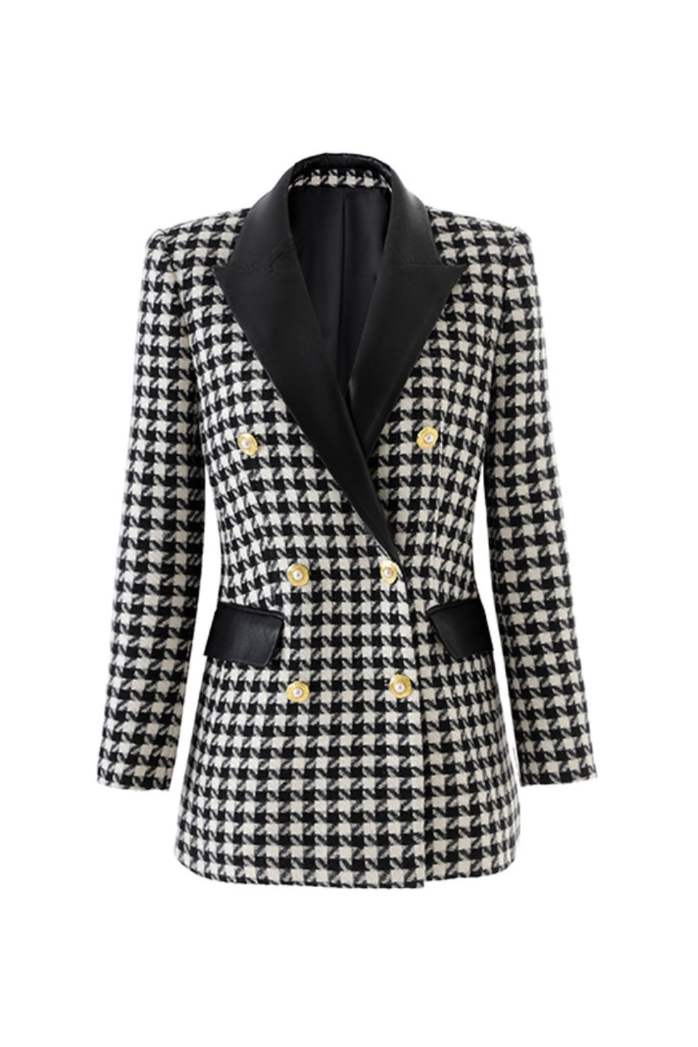 novia black Double-breasted houndstooth wool-blend tweed blazer Avalabel