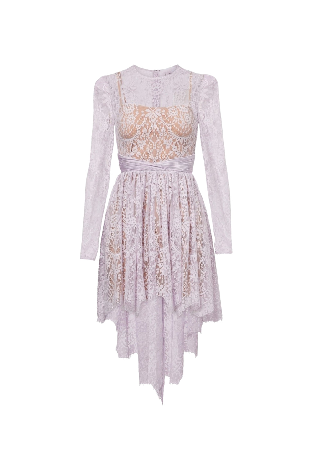 sabrina Lilac long sleeve Lace Satin Mini Dress Avalabel