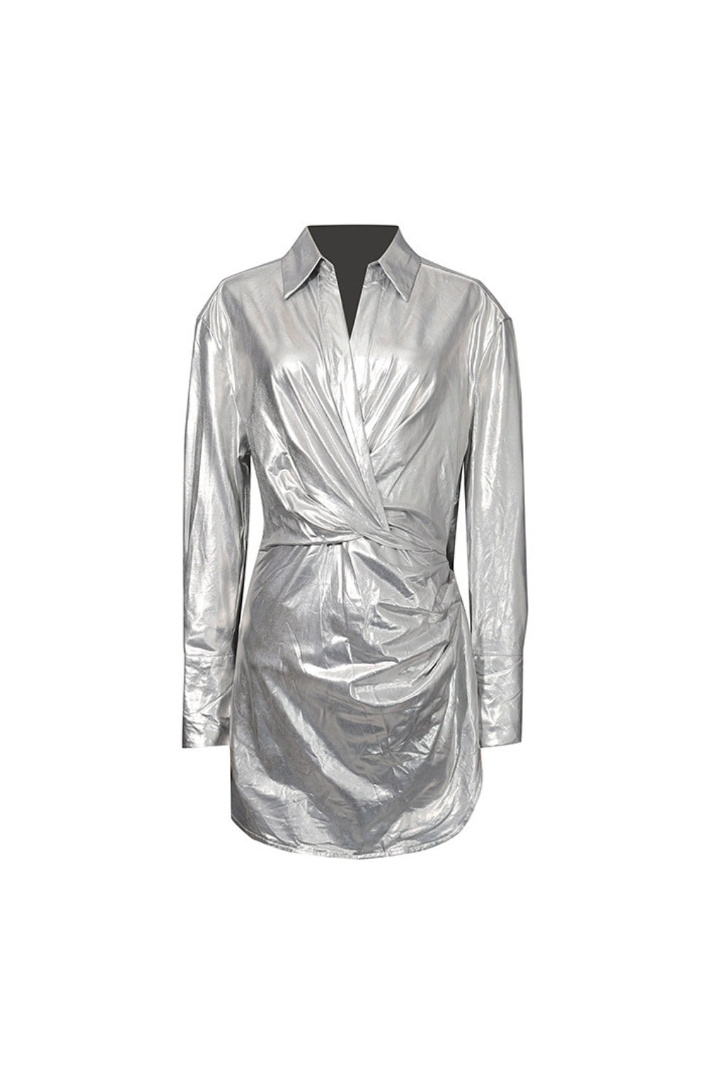 maud Metallic pleated shirt mini Dress in silver Avalabel