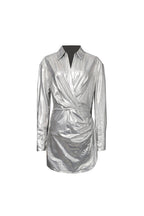 maud Metallic pleated shirt mini Dress in silver Avalabel
