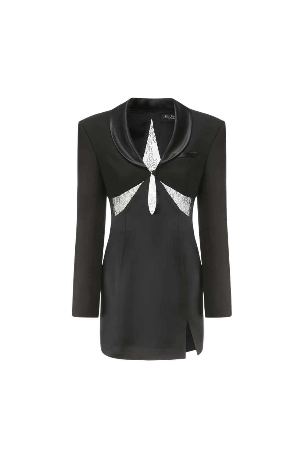 prima Lace see-through blazer mini dress in black Avalabel