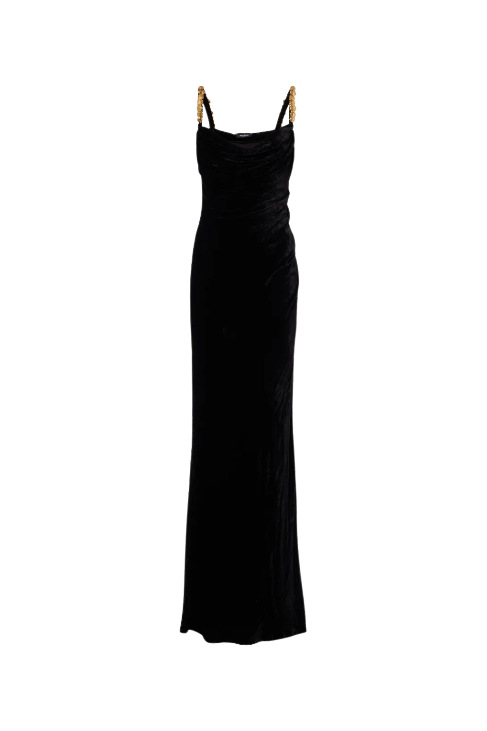 mag black Metal chain strap square neck velvet maxi dress Avalabel