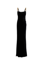 mag black Metal chain strap square neck velvet maxi dress Avalabel