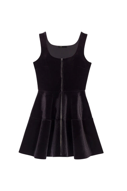 tara black Square neck velvet puff sleeveless mini dress