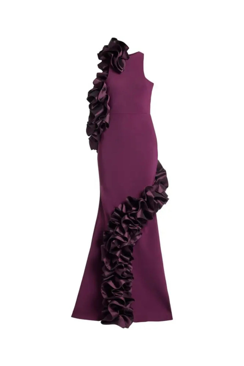joanna ruffled-appliqué bodycon gown Claret Avalabel