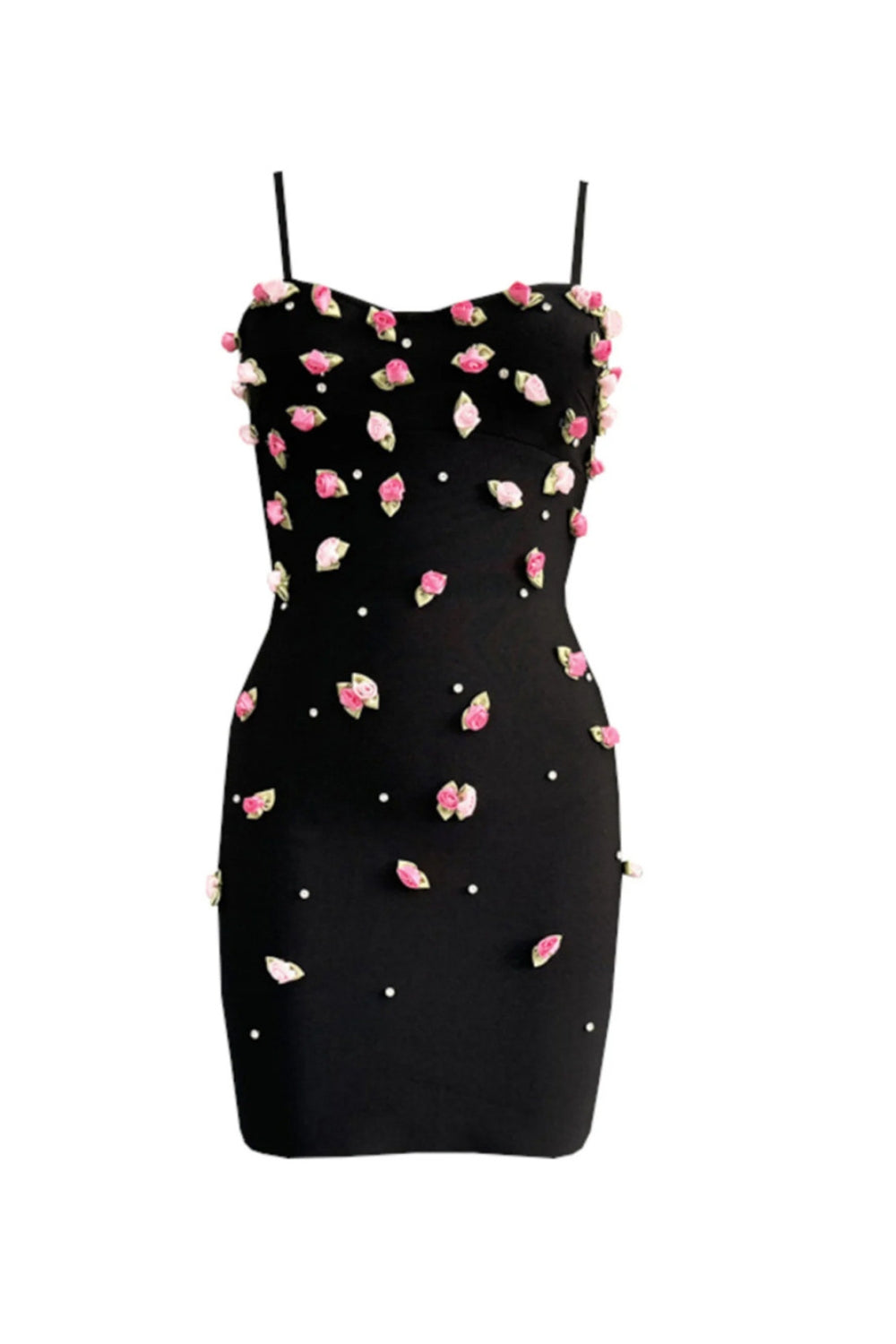 violet black 3D Rose Appliqués Bodycon mini Dress Avalabel