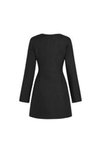 viola black Square Neck Rhinestone Pleated Mini Dress Avalabel