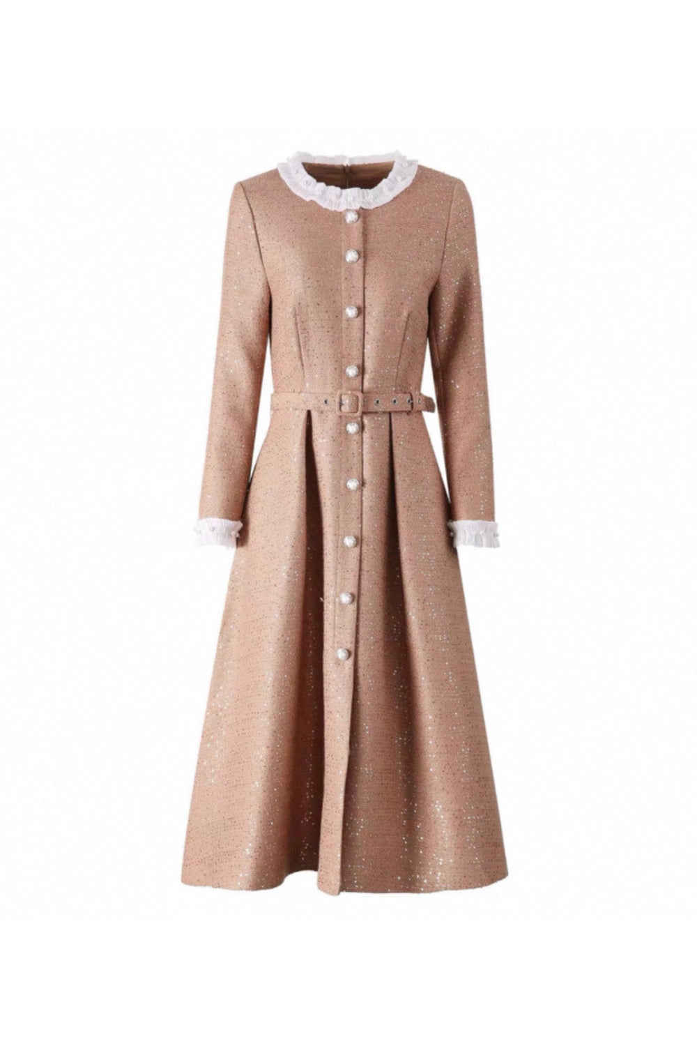 virginia Tweed Sequin khaki midi Dress Avalabel