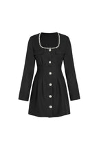 viola black Square Neck Rhinestone Pleated Mini Dress Avalabel
