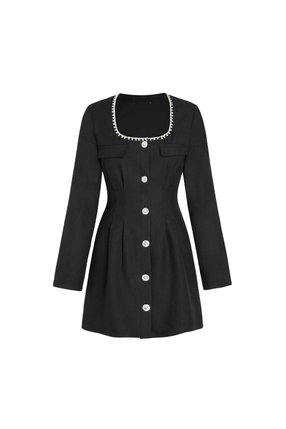 viola black Square Neck Rhinestone Pleated Mini Dress Avalabel