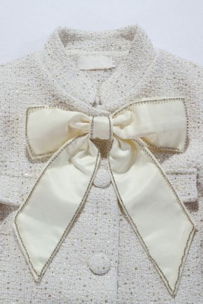 theresa Large bow feather blazer mini dress in white