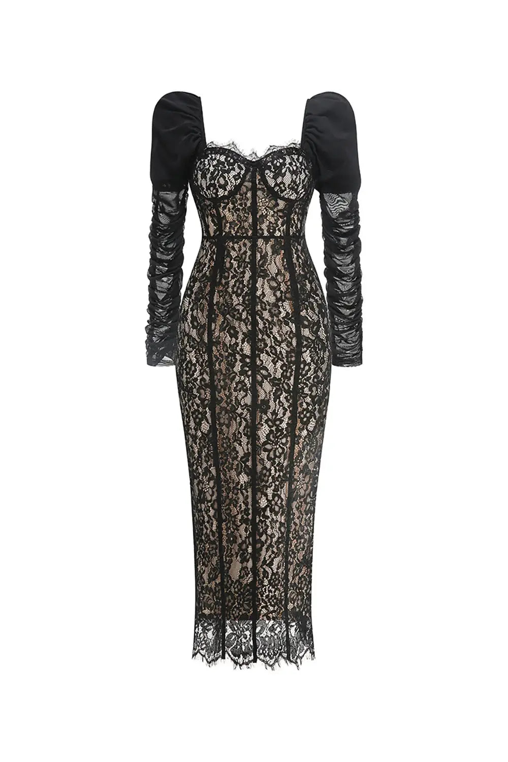 wendy square neck lace maxi dress in black Avalabel