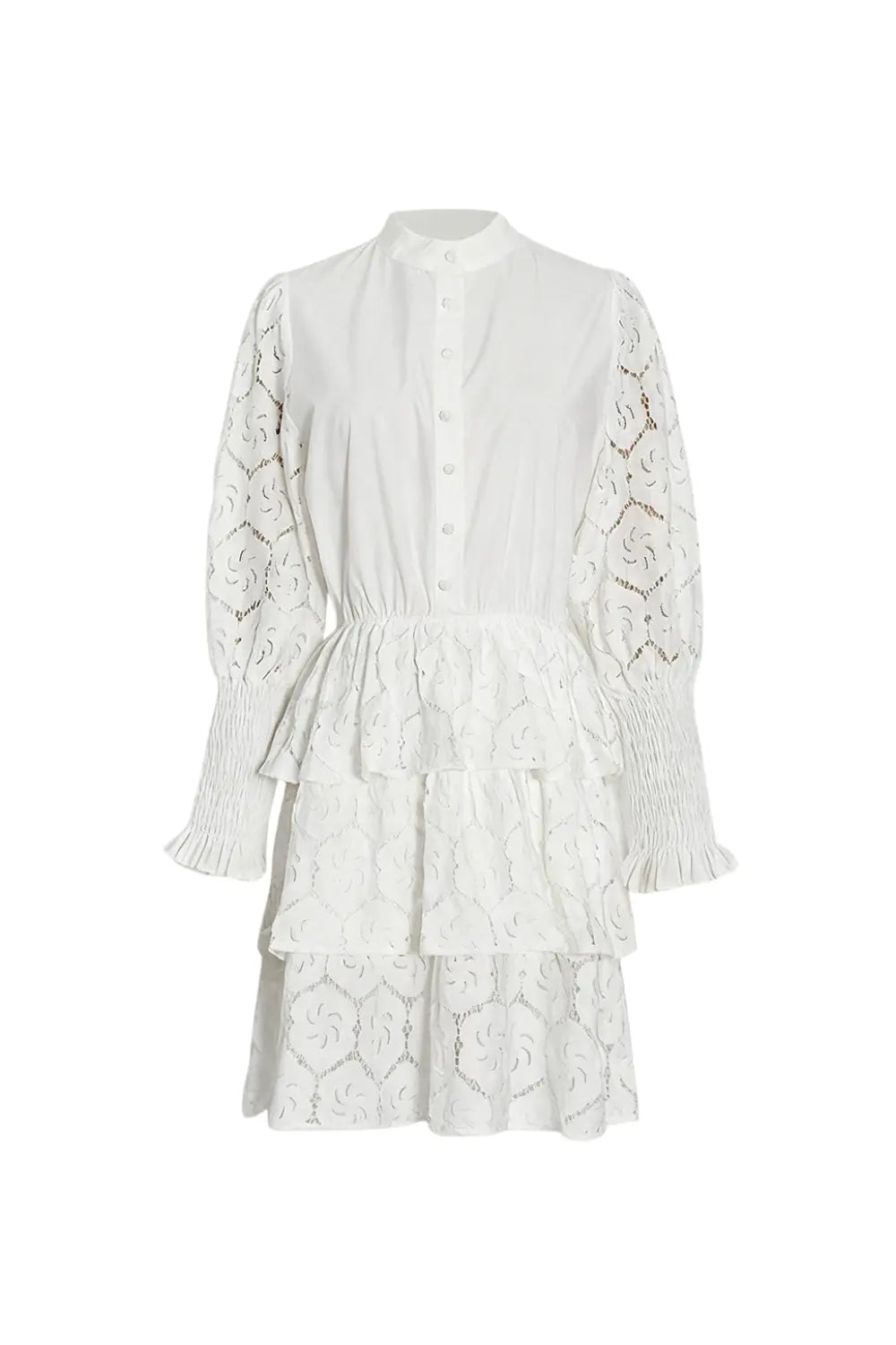 vanessa Long Sleeves Layered Lace Mini Dress in white Avalabel