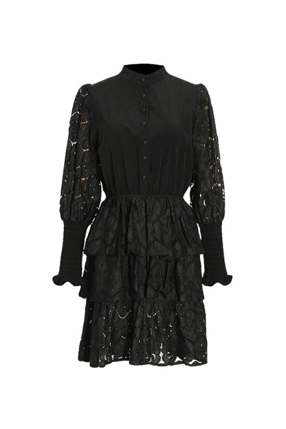 vanessa Long Sleeves Layered Lace Mini Dress in black