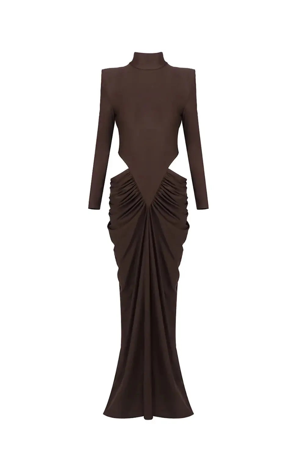 jacqueline Turtleneck Long Sleeve Cutout bodycon Gown in brown Avalabel