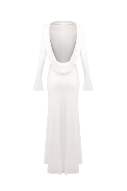 gloria DRAPED BACKLESS JERSEY MAXI DRESS in white