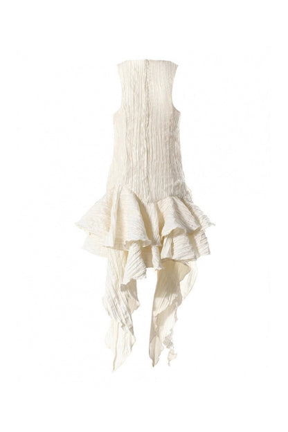 joy Draped Asymmetric Silk Dress with Layers - Ivoire