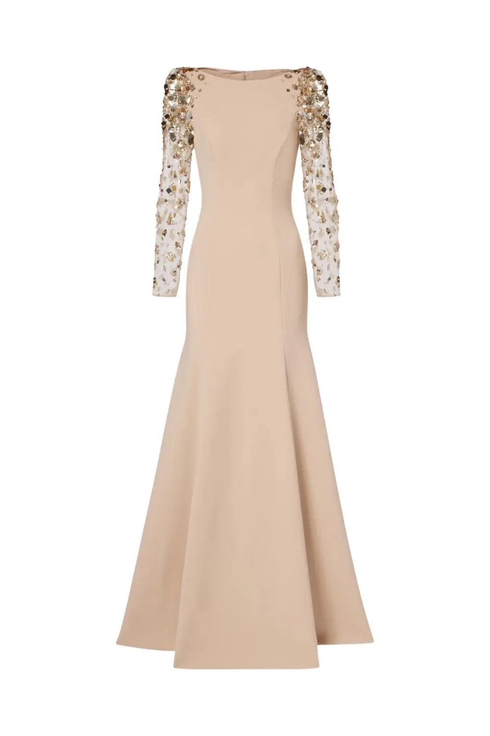 martha Mesh splicing beading diamond maxi dress in apricot Avalabel