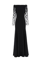 martha Mesh splicing beading diamond maxi dress in black Avalabel