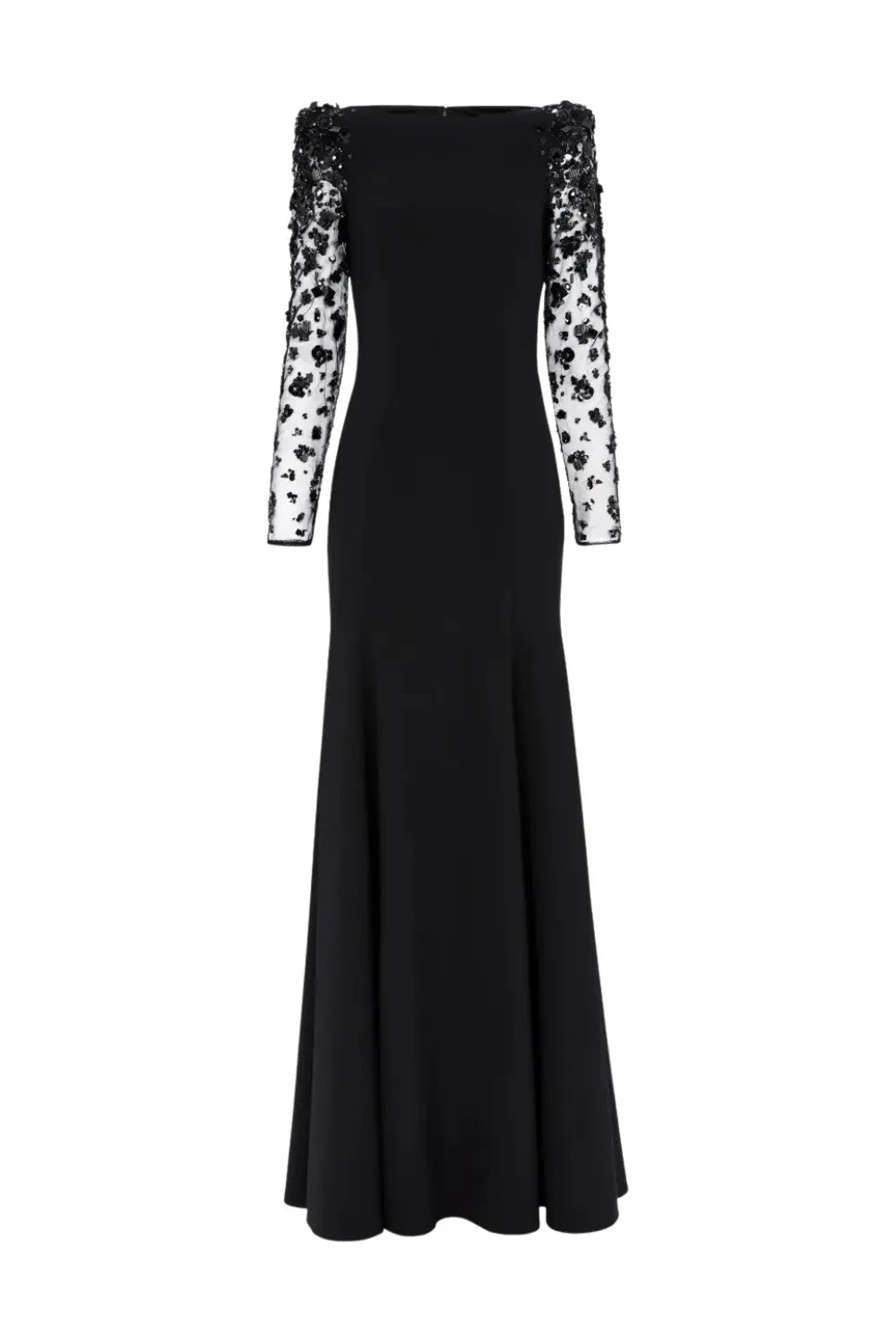 martha Mesh splicing beading diamond maxi dress in black Avalabel