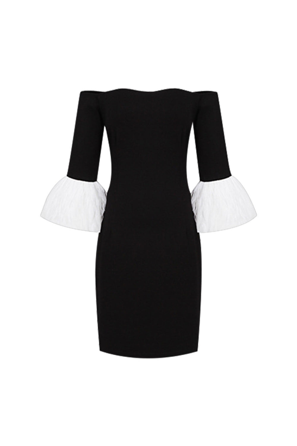 nicole strapless feather sleeve mini dress in black