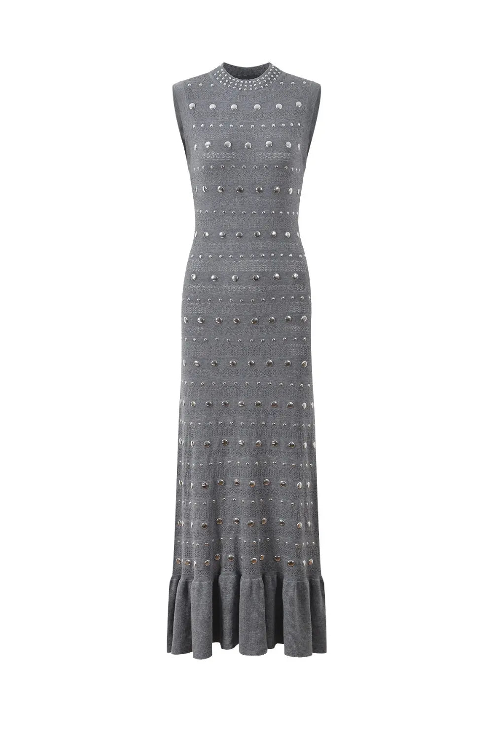 valerie Studded Knit sleeveless Midi Dress in gray Avalabel