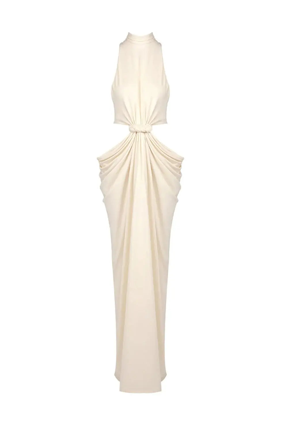 stephanie Cutout Waist halter Maxi Dress in beige Avalabel